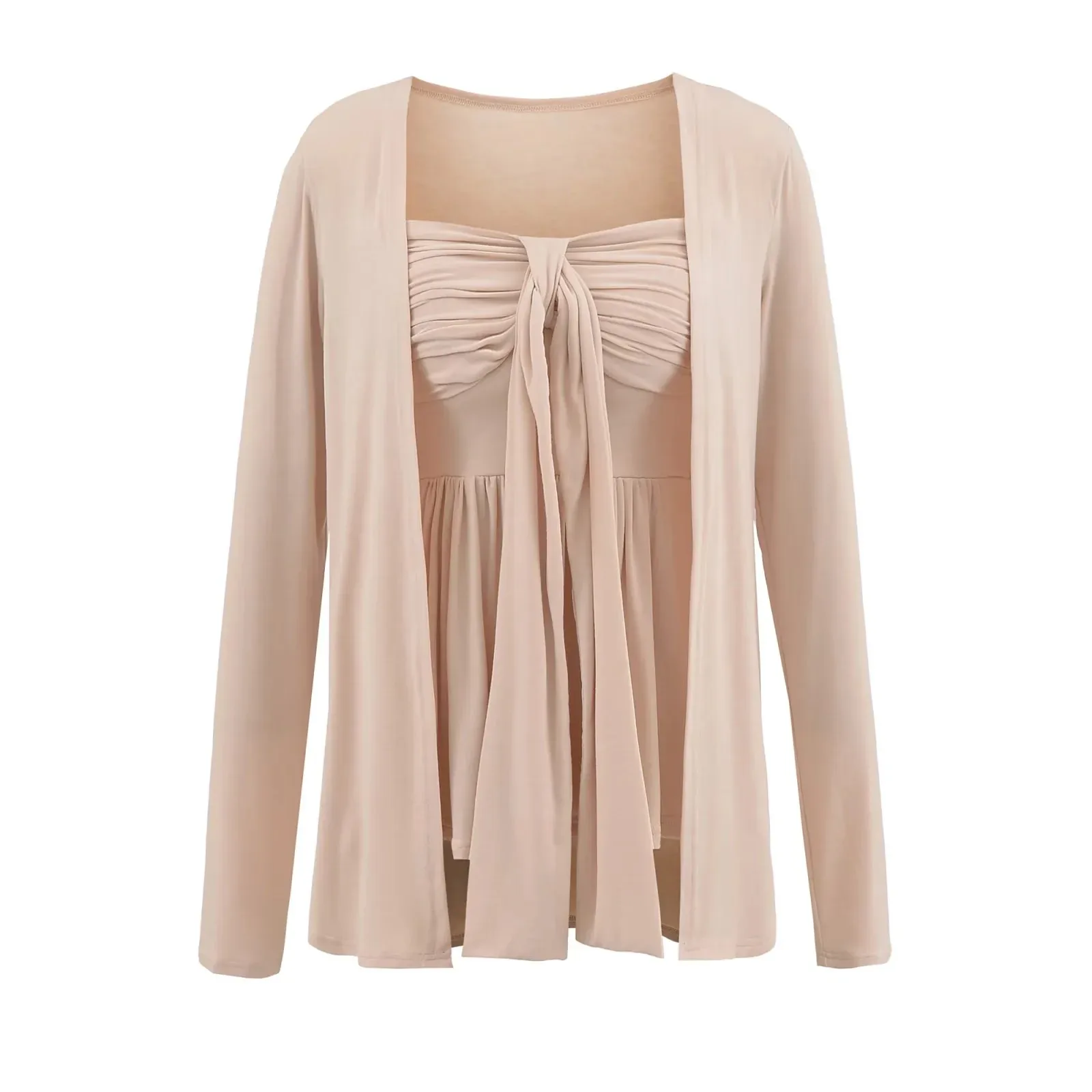 Purely desirable and sexy hot girl style flat-neck tube top 2025 Korean-style atmospheric cardigan two-piece women's top BBGO