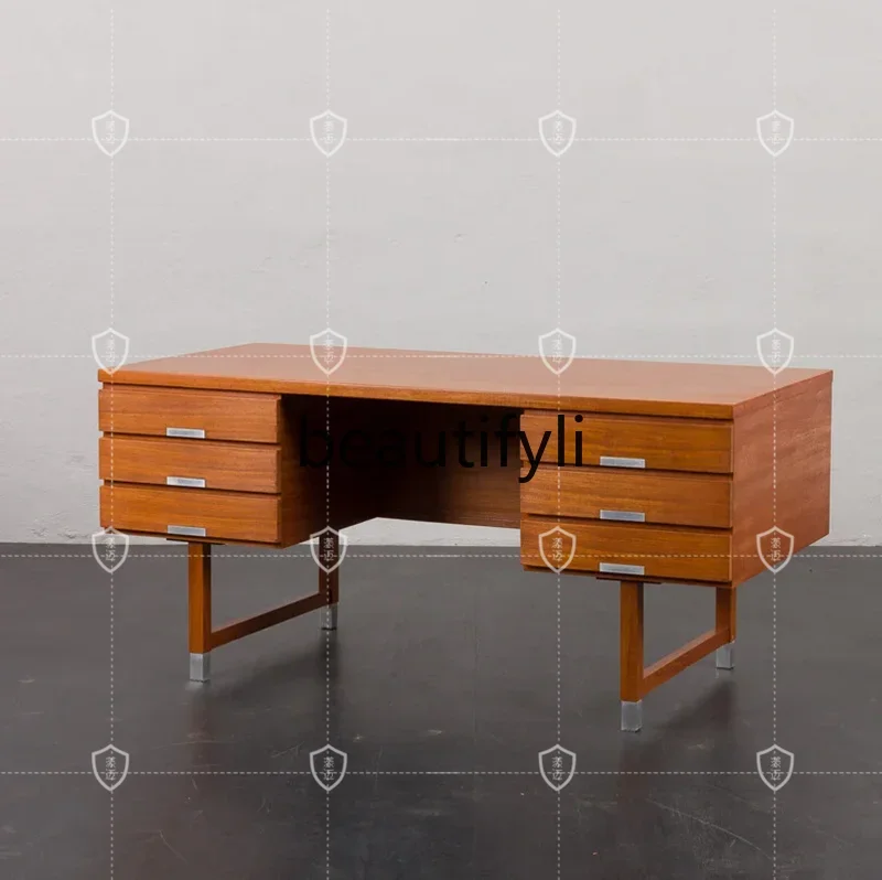 

zq1Medieval solid wood desk retro writing desk Nordic teak desk customization