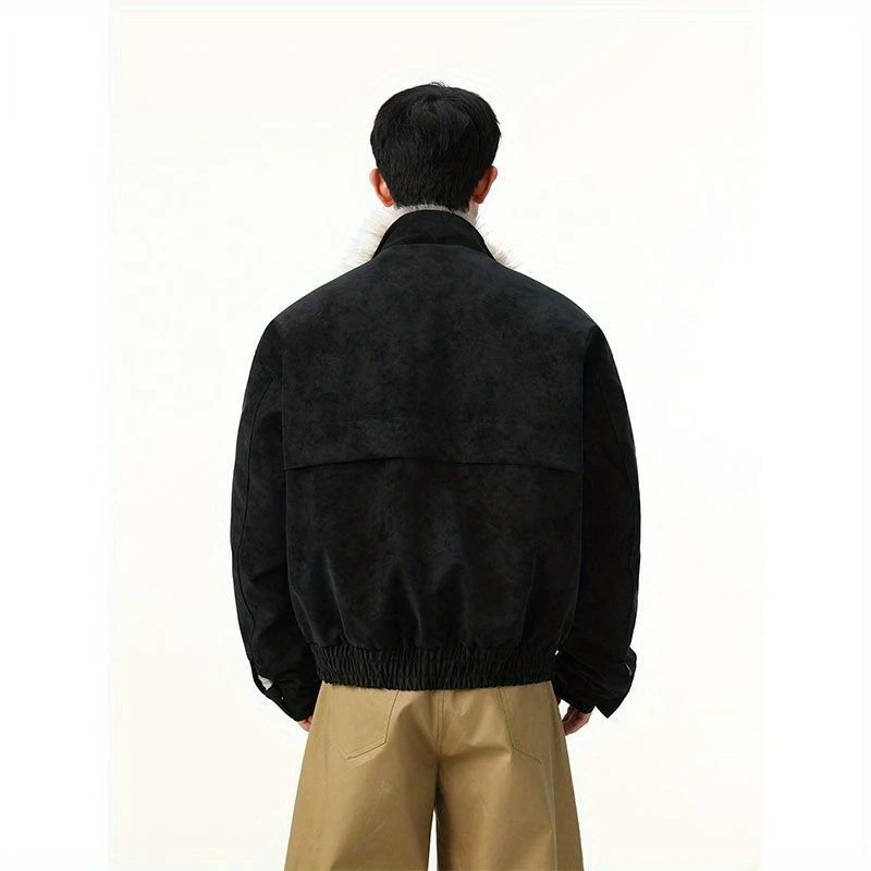 Mens Jacket Harajuku Winter Heavyweight American Aviator Buckle Eagle Cotton Coat Thick Fur Collar Faux Leather Streetwear New