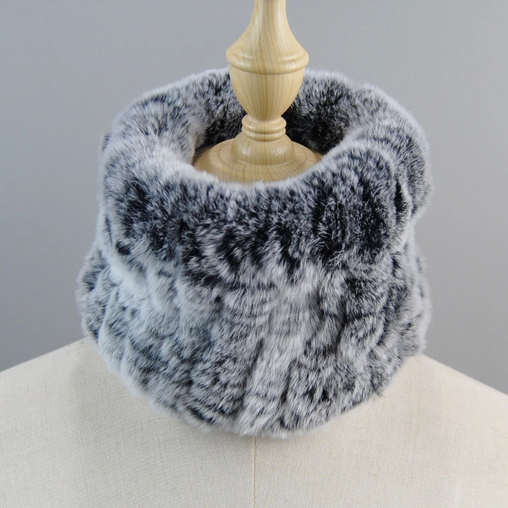 Girls Natural Fur Ring Cowl Snood Scarves Winter Women Real Fur Handmade Stretch Fur Scarf Knit Genuine Rex Rabbit Fur Headbands