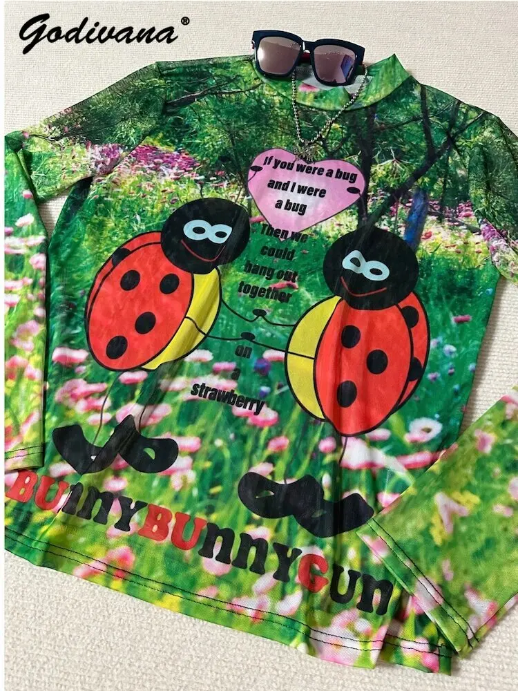 New Spring and Summer Breathable Sun Protection Shirt Slimming Stretch Mesh Loose Base Layer Top Y2k Pullover T-shirt