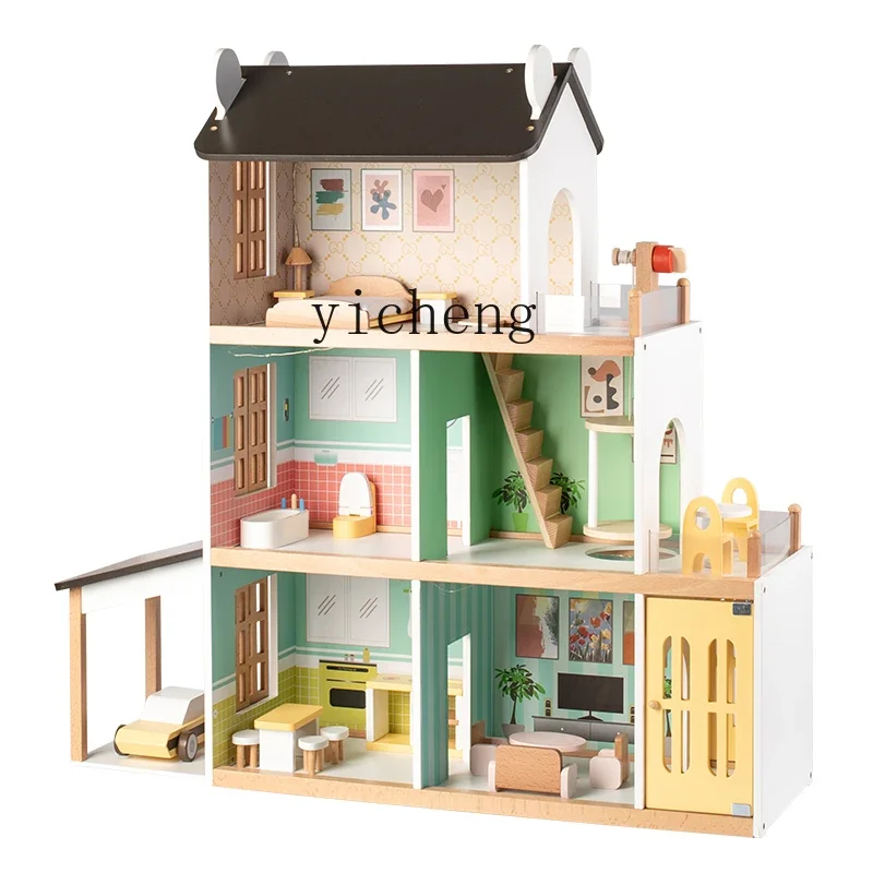 

XL Children Play House Luminous Doll Villa Room Simulation Toy House Boys and Girls Wooden