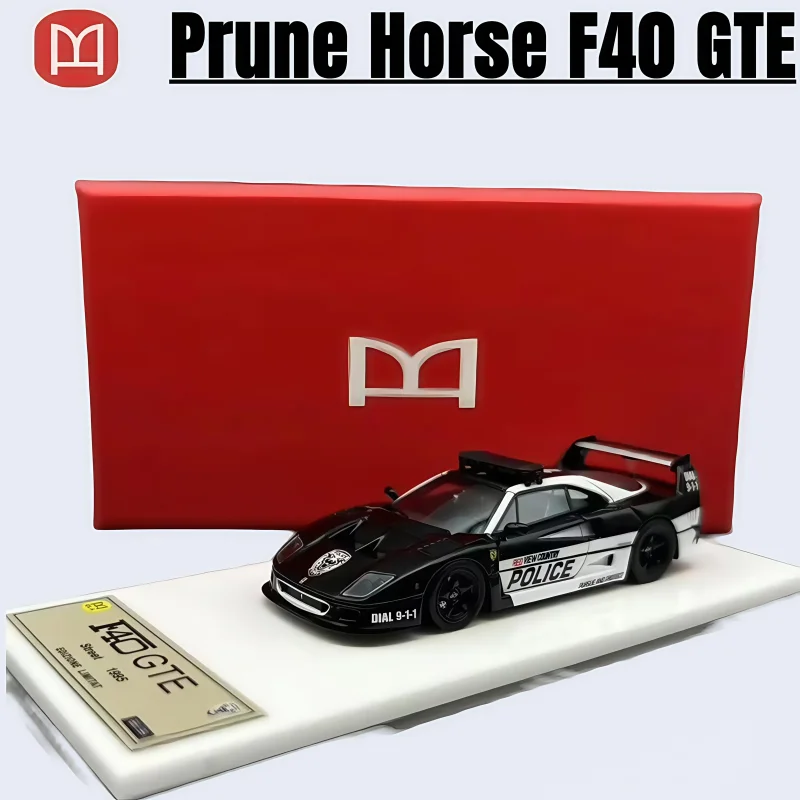 1:64 Prune Horse F40 GTE alarm version Metal red ice blue, resin static simulation car tide play model, adult collection.