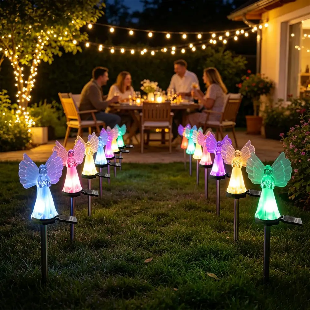 Weatherproof Angel Figurines Solar Angel Garden Light Stake Waterproof Led Lamp Multi-color Changing Solar Yard for Cemetery