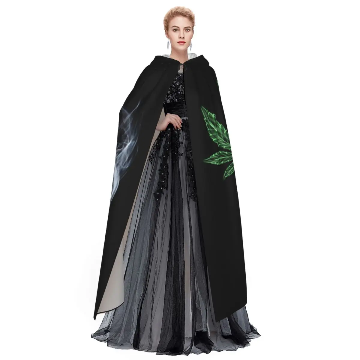 Skull And Leaf Long Hooded Cloak Witch Medieval Costume Cosplay Cape HalloweenVampire Adult Unisex - view 4
