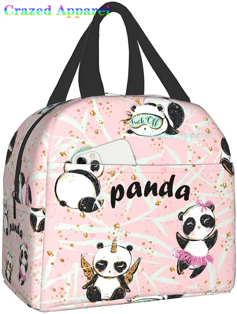 Pink Cute Panda Thermal Bento Lunch Box Kawaii Lunch Tote Bags Small Snack Containers Bag Lunchboxes Insulated Ice Pack