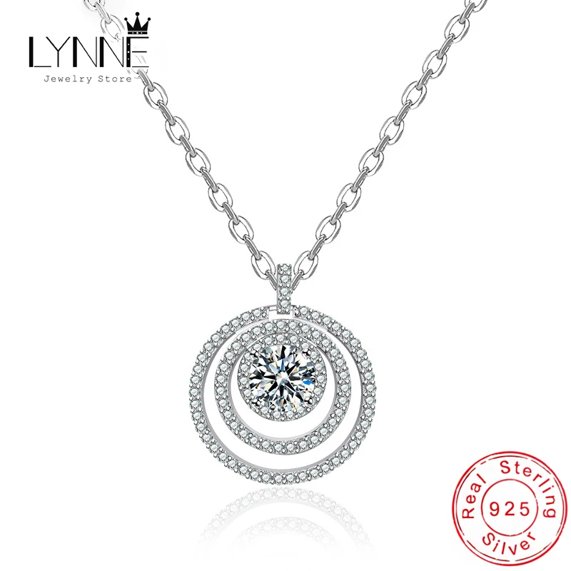Nowy 925 Sterling Silver biżuteria trzy warstwy okrągły wisiorek z cyrkonią naszyjnik moda kobiety grzywny wielowarstwowe koło CZ łańcuszek do obojczyka
