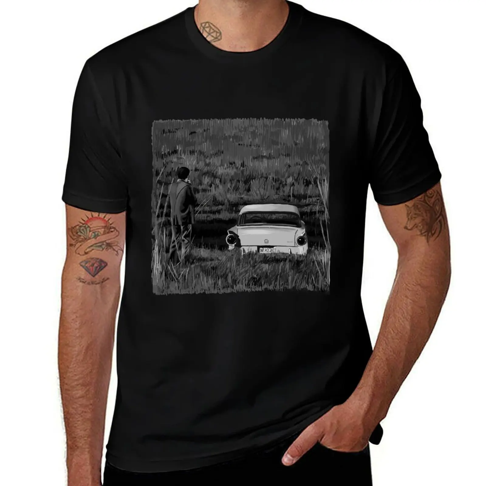 Alfred Hitchcock's Psycho - Swamp Scene Illustration T-Shirt Fashion Simple Casual Tee Shirt