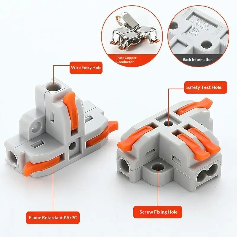 1 In 2/3 Out T Shape Quick Wire Connectors Lever Splice for Electric Scooter Internal Circuit Repair Work