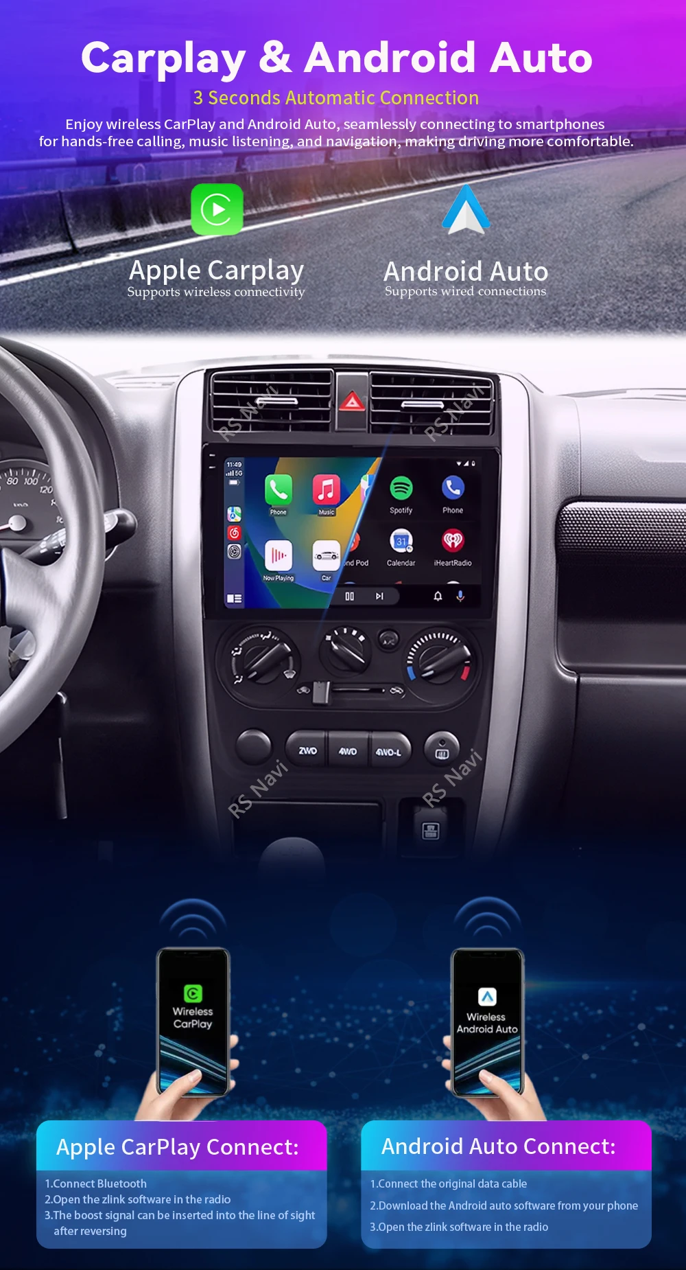 Android 16 Carplay Auto 2K Bildschirm Autoradio Multimedia Player für Suzuki Jimny 3 2005 - 2019 Autoradio GPS Stereo 2din Head Unit – Detail 7