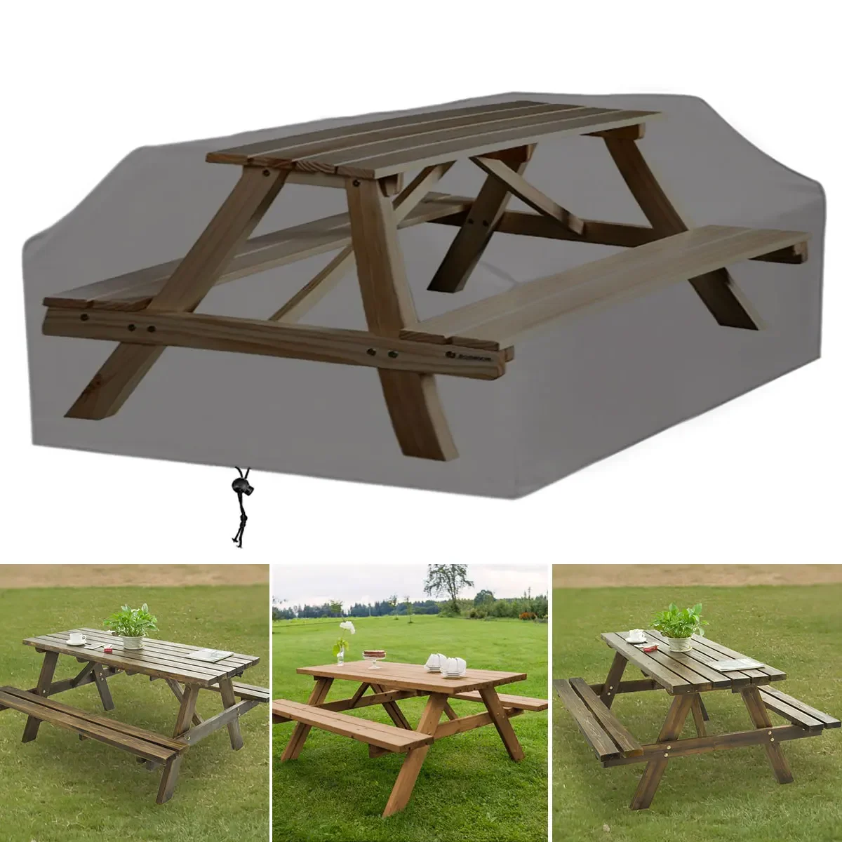 

Чехол для стола и стульев для пикника на 6/8 персон, серый, 210D, водонепроницаемый, пылезащитный, для садовой мебели, эластичная скатерть, квадратный чехол