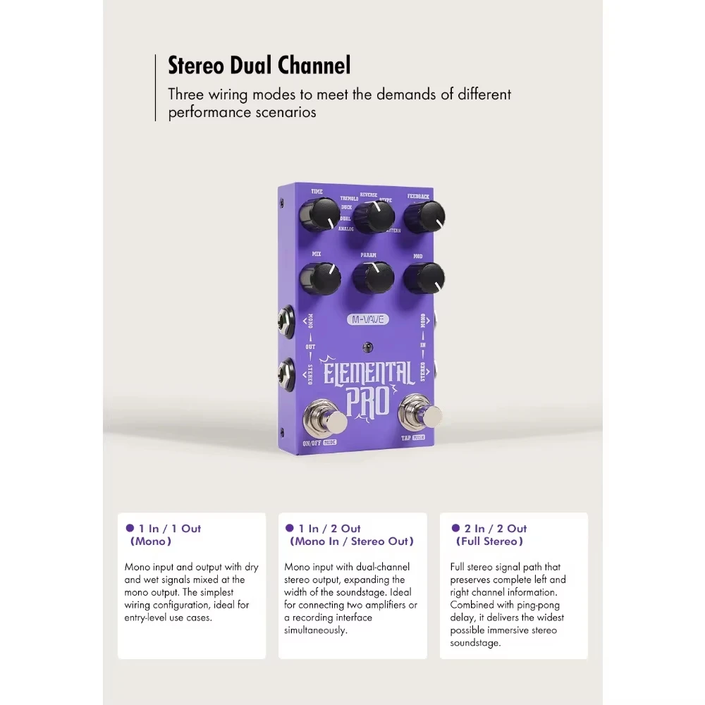 M-VAVE GALAXIA Stereo Reverb Pedal 9 Delay 9 Reverb & ELEMENTAL PRO Delay Effect Pedal Electric Guitar Bass Single Effects view 3