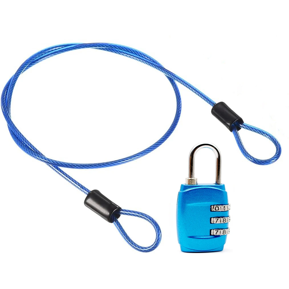 Security Steel Cable with 3 Digit Combination Lock 1 Set Travel Padlock 1m Coated Safety Wire Rope Double Loop for Luggage US253