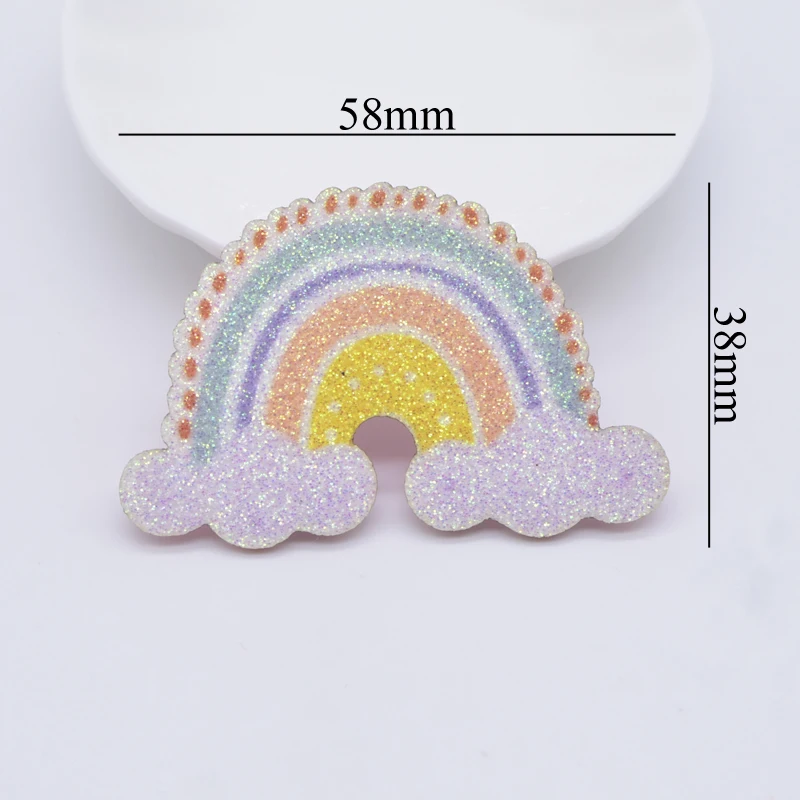 12Pcs Glitter Print Appliques Rainbow for DIY Crafts Cake Topper Handmade Headwear Hair Clips Bow Decor Hat Sewing Patches