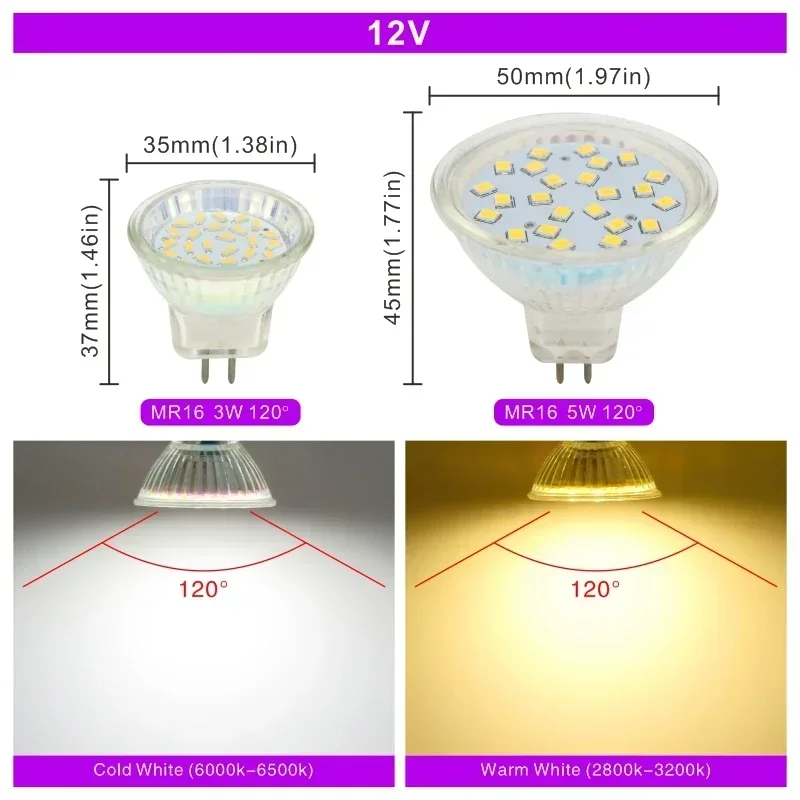 Bombillas LED COB 램프 스포트라이트 램프, 24/120 도 LED 스포트라이트, 유리 MR16 GU10 GU5.3 LED 전구, 12V 220V, 3W, 5W