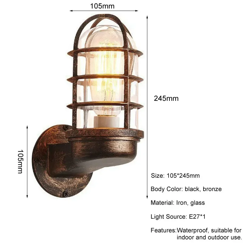 Imagem -06 - Lâmpada de Parede Impermeável ao ar Livre País Americano Loft Retro Corredor Varanda Luzes Jardim Iluminação Porch Estilo Europeu E27 Luminárias