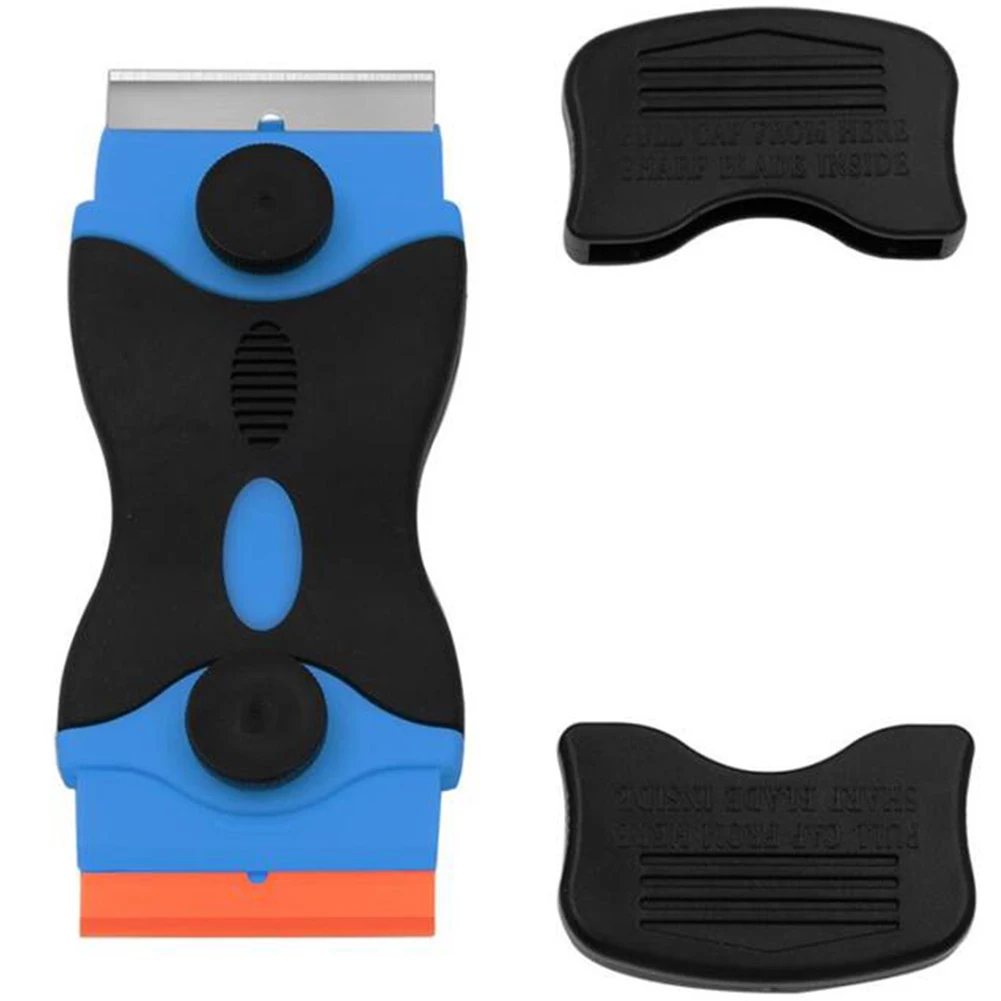 Double Head Scraper with Metal & Plastic Blades for Removing Paint Glue Stickers from Glass Walls Appliances - Orange