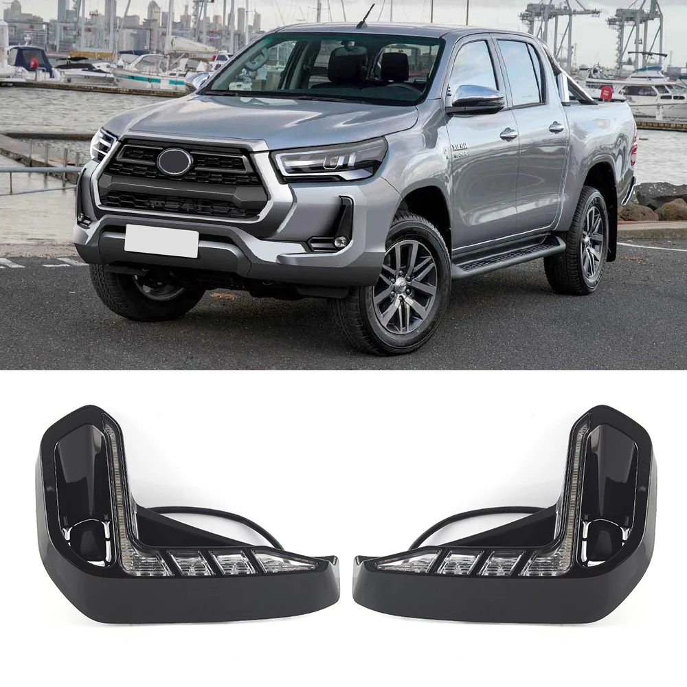 Pair White LED DRL Daytime Running Light Yellow Turn Signal Fog Lamps Driving Indicator Lights For Toyota Hilux Revo 2020 2021