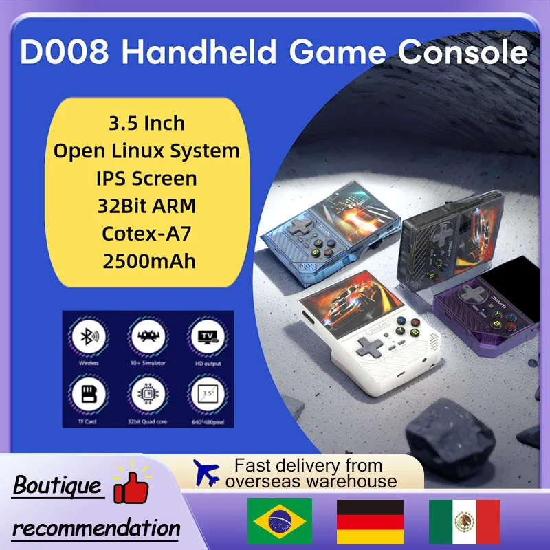 

D008 Handheld Game Console Video Game Consoles Open Linux System IPS Screen 3.5 Inch 32Bit ARM 2500mAh Cotex-A7 Gifts D007 Plus