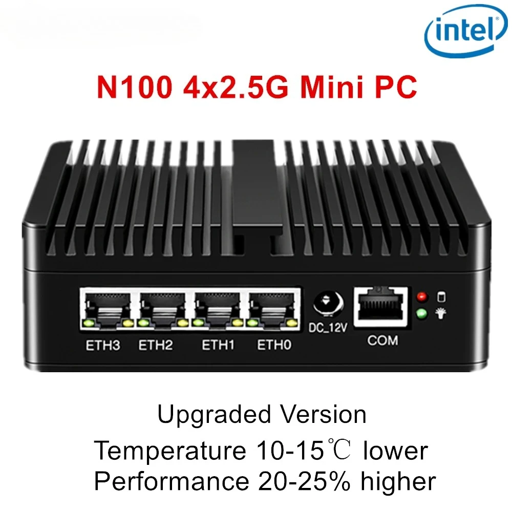BKHD 4 LAN i226-V 2.5G 12th Gen Intel N100 Mini PC Firewall Router N5105 N6000 NVMe Fanless Mini Computer Proxmox pfSense Box