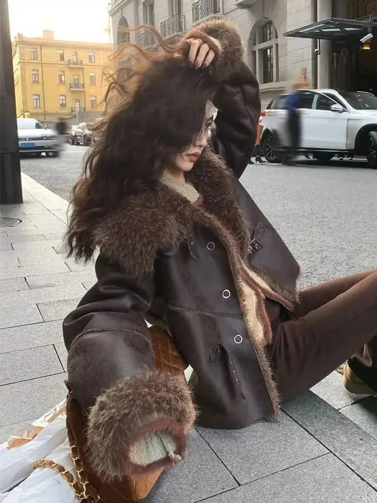 

HH Women New Fashion Versatile Fur One-Piece Thickened Jacket Winter Female Personality Temperament Commuting Warm Retro Coat