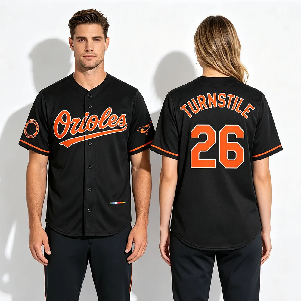 TURNSTILE 26 Print Baseball Jersey Men Women Button‑Up Shirts Short Sleeve Mesh Sport Uniform Unisex Punk Band Streetwear Tops