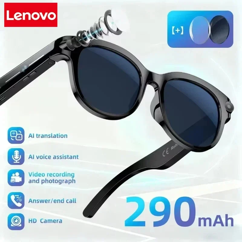 

Умные очки Lenovo AI с HD-камерой, LED-подсветкой, AI-переводом, диалоговым режимом, аккумулятором 290 мАч, записью видео для встреч, для занятий спортом на открытом воздухе