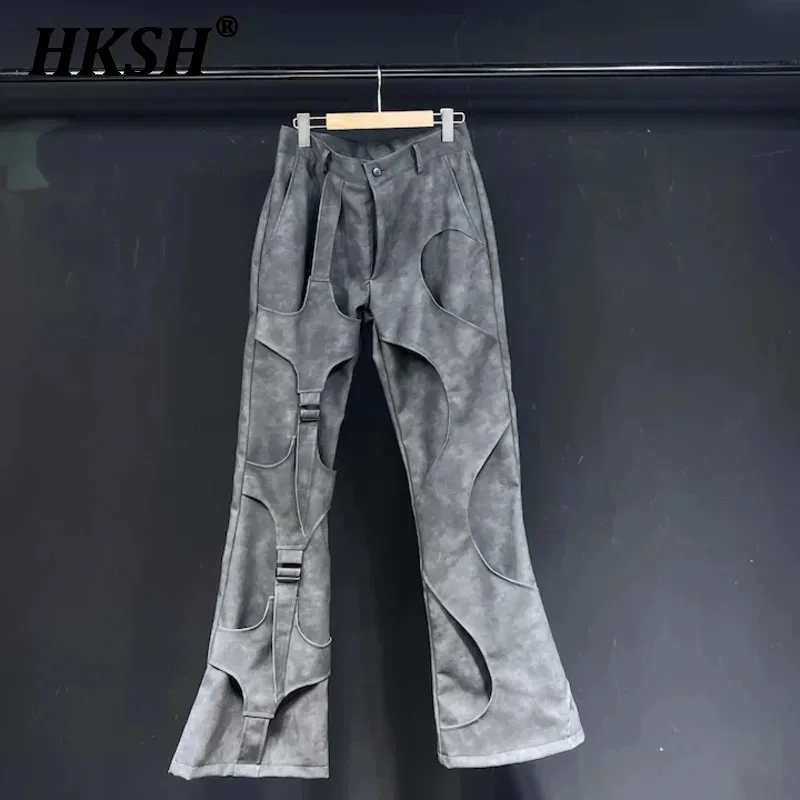 HKSH Original Niche Design Dark Gray Suede Patterned American Vibe Workwear Pants Spring Autumn New Functional Straight HK0870