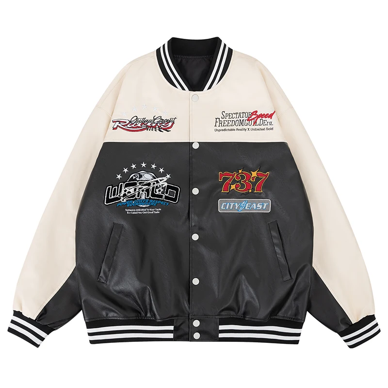

Mens Vintage Punk Motorcycle Jacket Faux Leather Casual Loose Biker Outerwear Spring Autumn Varsity Baseball Coat