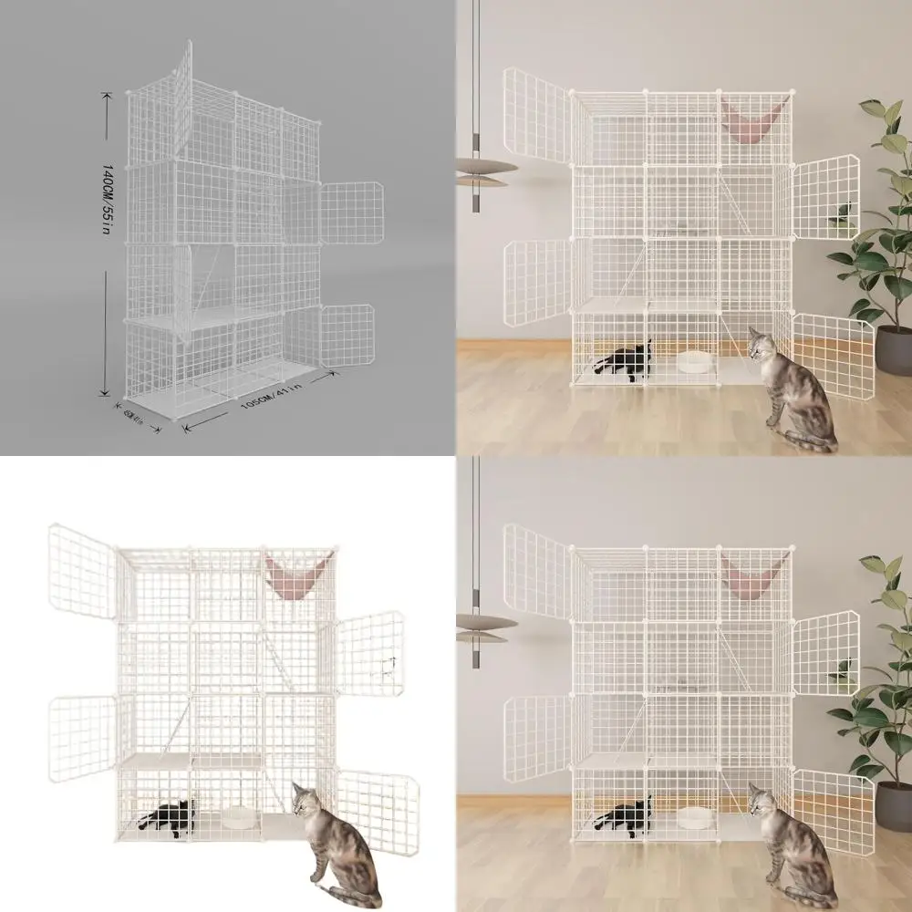 

Клетка-вольер для кошек с отсоединяемыми сетчатыми секциями, большой манеж для 1-3 кошек на пластиковых платформах