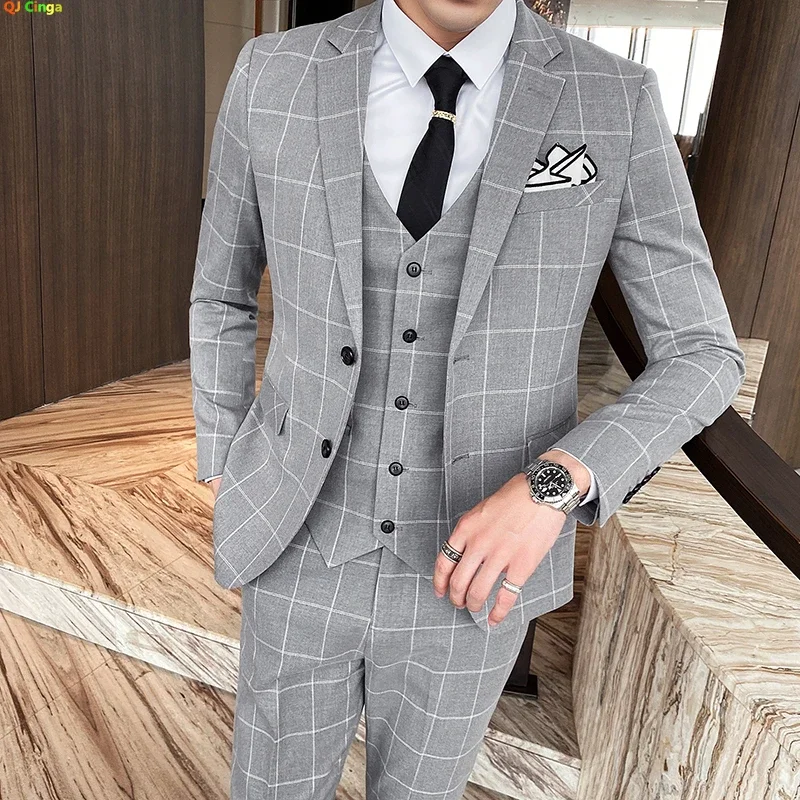 Classic Stripe/Chippendale Blazer for Men, Premium Texture Business Office 3 Piece SuitS,  Fashion Elegent Fit Men's Dress Sets