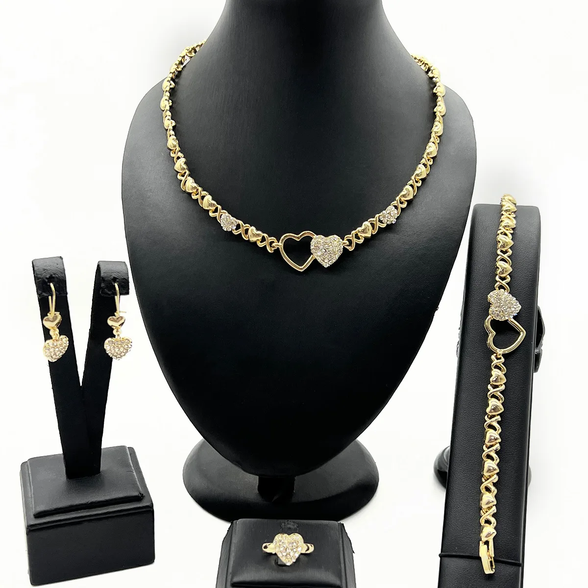 fashion XO jewelry European and American classic popular heart pendant necklace ring earrings bracelet set wholesal