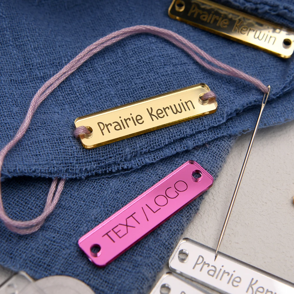 

Custom Mirror Acrylic Tags Laser Engraved 0.39x1.57" Pre-Punched for DIY Crafts Home Decor Apparel Gifts Custom Text Logo