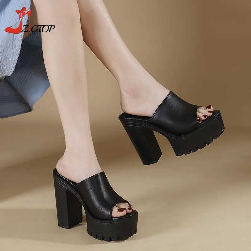 

Summer High Heels Slippers for Women Open Toe Platform Sandals White Black High Heeled Shoes Ladies