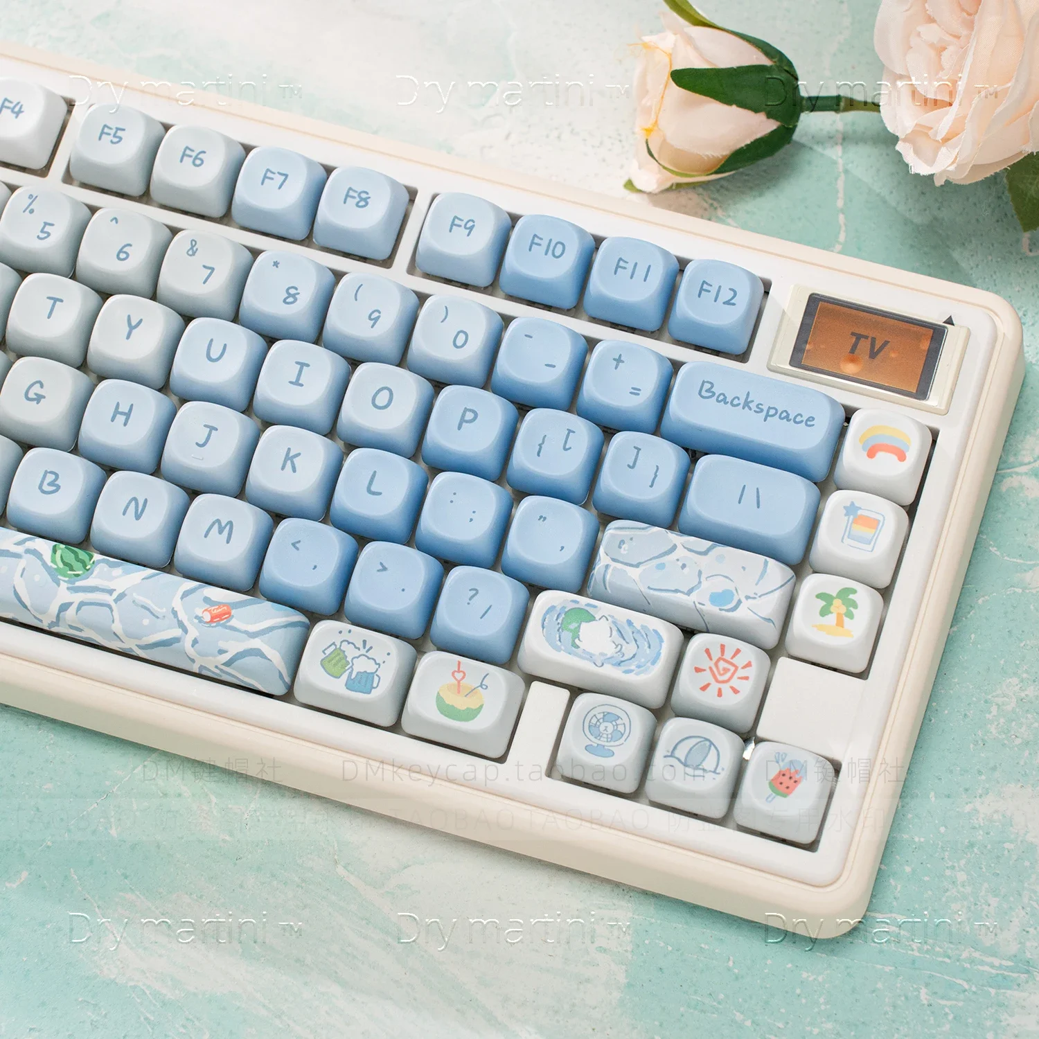 

Pool Party Keycap Cute Ball Cap PBT Blue Sublimation 61 68 75 84 Small Full Set