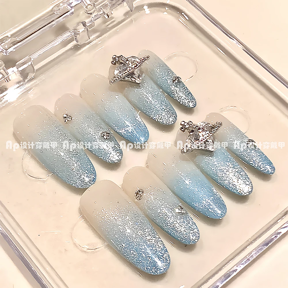 Nail Art & Tools Pure Handmade New Cat Eye Gradient Flash Bride Simple High-End Royal Sister Press On Nails Sticker