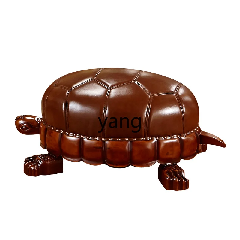 XYY leather turtle stool shoe changing stool lucky turtle stool full solid wood carving flower first layer cowhide