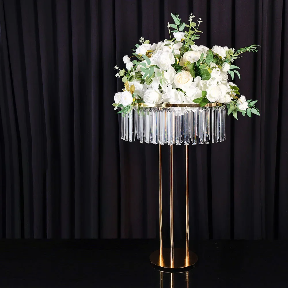 Wedding main table hot-selling electroplated gold road guide crystal bead flower stand ornament
