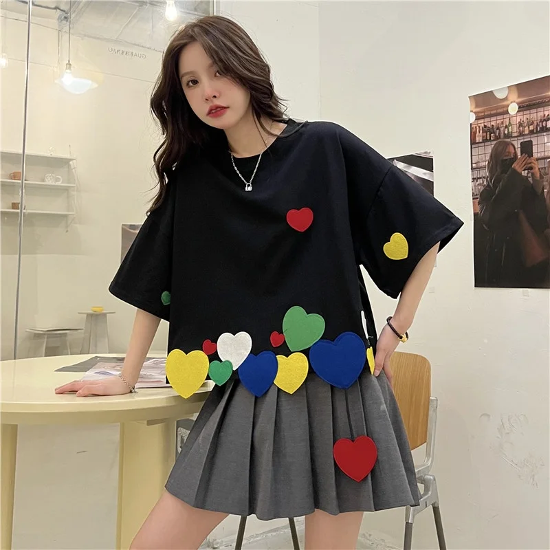 

Loose Short Sleeve T-Shirt Women's Stylish Compact Top plus Size Design Korean Style round Neck Cotton Summer Workwear