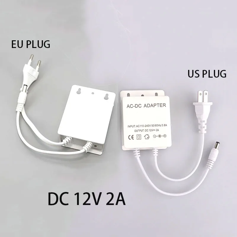 

12V 2A Power Supply Adapter for CCTV Security Camera - US/EU Plug, White Waterproof Mini DC Power Adapters