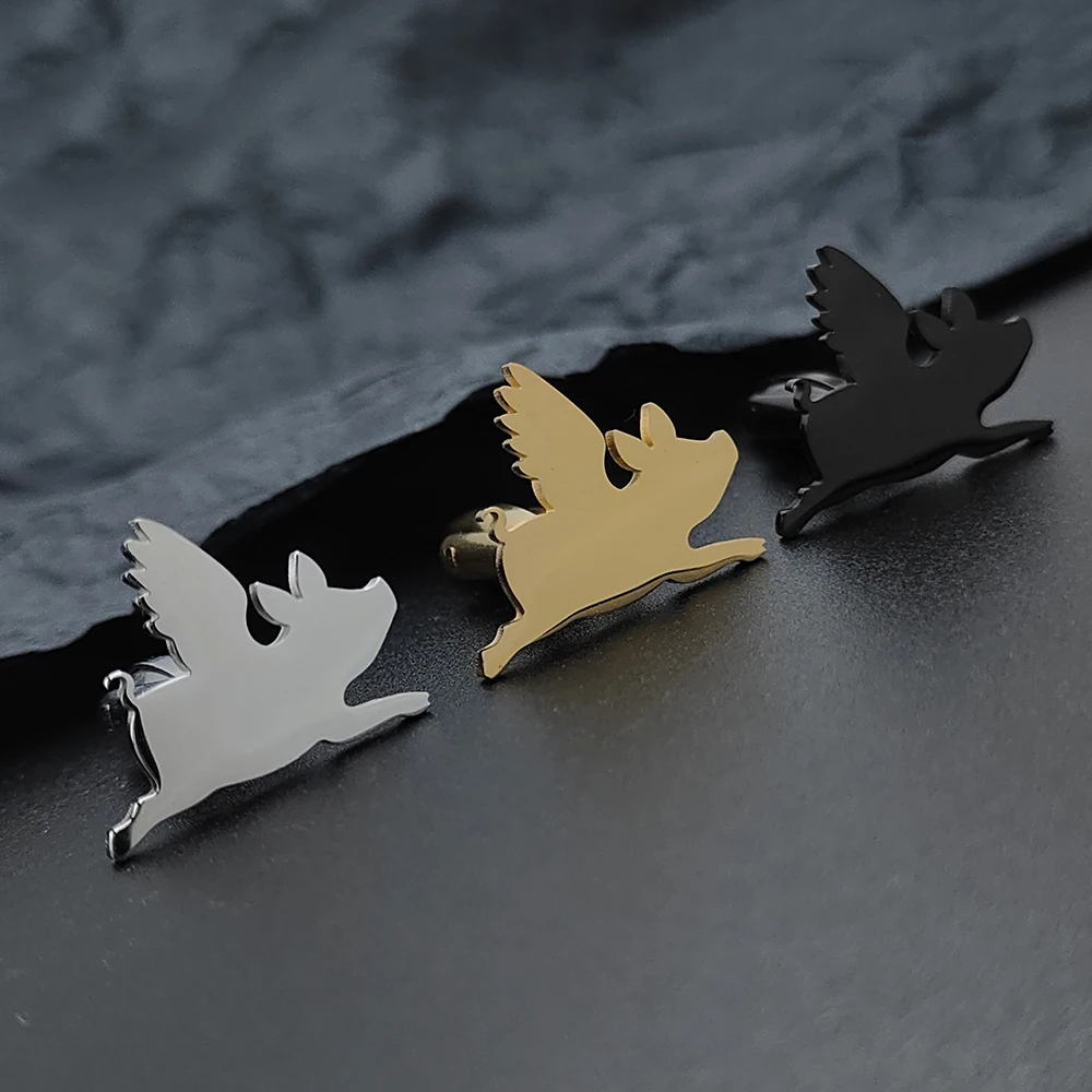 

Fun and cute little flying pig stainless steel men's cufflinks, gold-plated cufflink tie clips, a small gift for your boyfriend