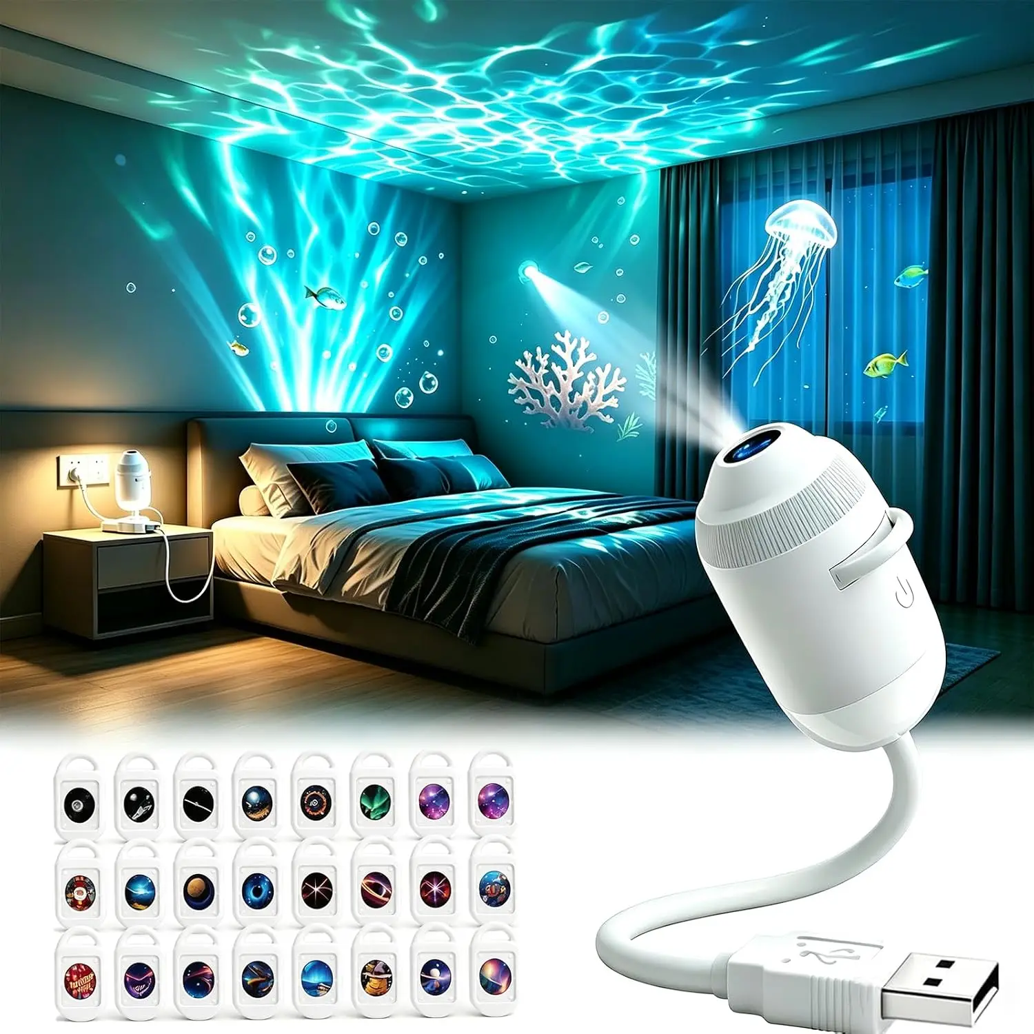 2026 New Hd Smart Dynamic 5d Holographic Night Light Projector, Plug and Play 2-in-1 Galaxy Star and Ocean Projector360 Rotating