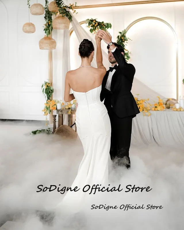 SoDigne Satynowa Suknia Ślubna Syrena Bez Rękawów z Dekoltem w Serek Suknie Ślubne 2025 Proste Suknie Ślubne vestidos de novia Personalizowane