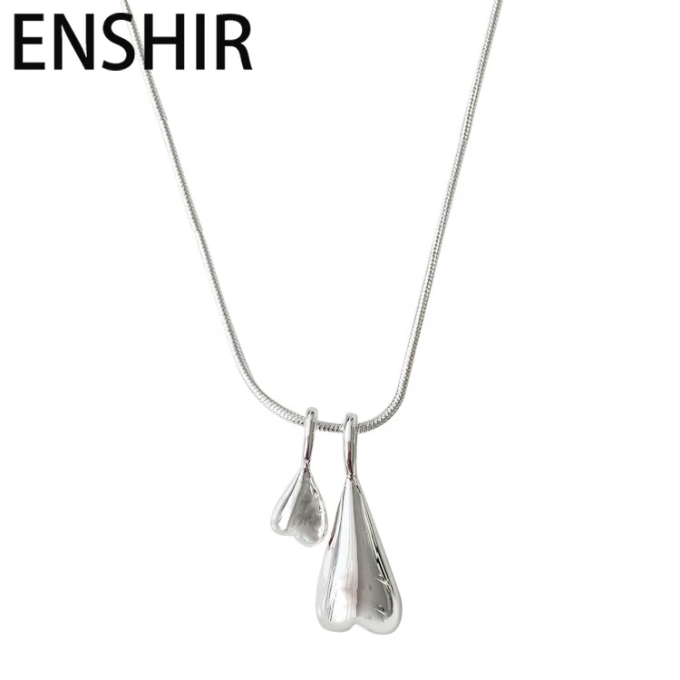 ENSHIR Silver Color Three-dimensional Love Heart Chain Necklace Female Fashion Jewelry Gifts