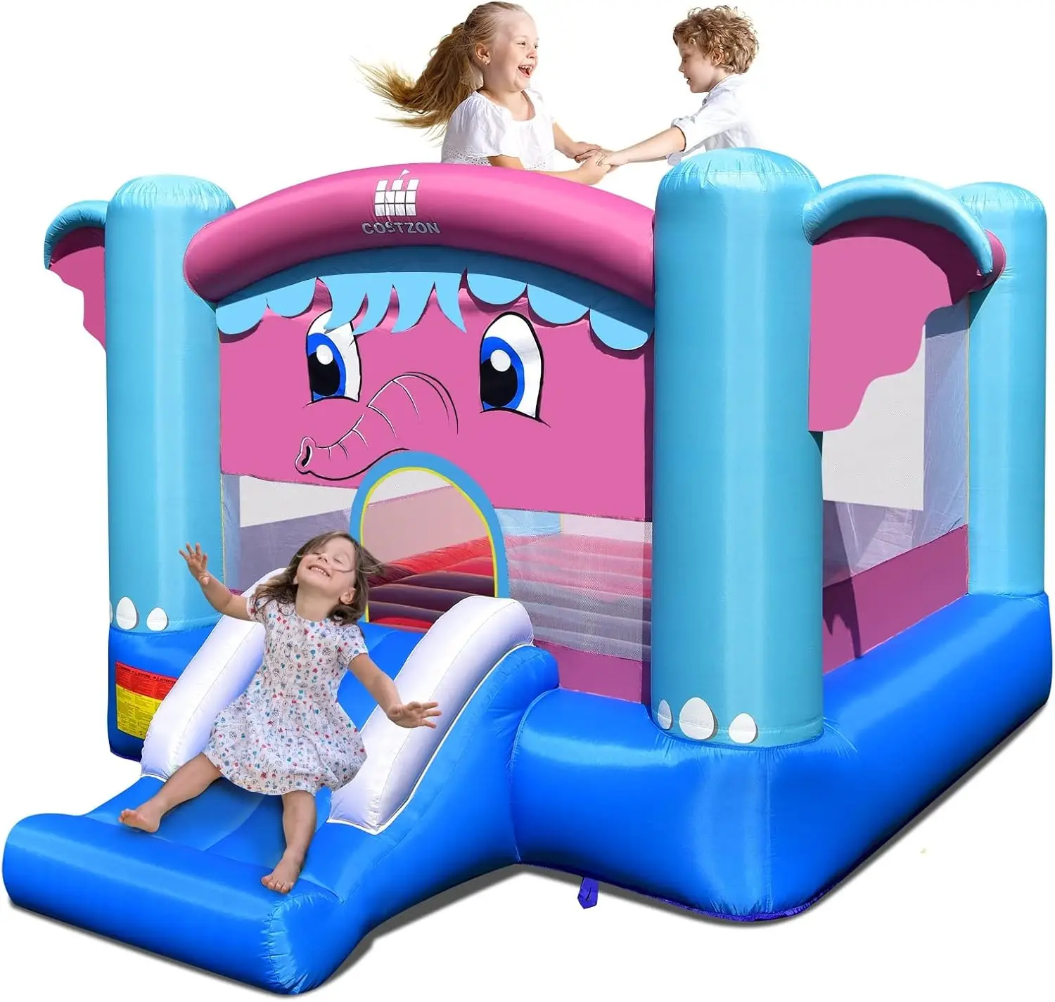 Casa inflable de rebote, casa hinchable con tema de elefante para niños, diversión familiar para fiestas en interiores y exteriores con borde de baloncesto, portátil para niños pequeños