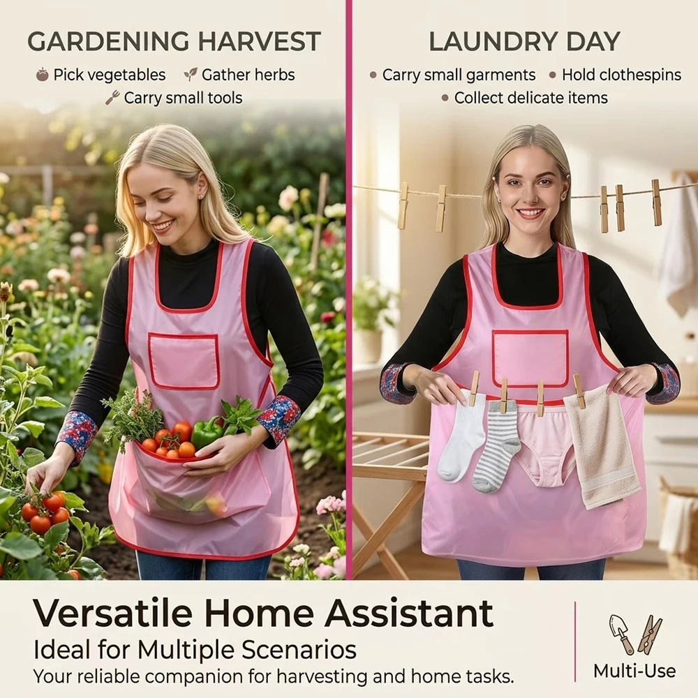 1PC Clothes Hanging Apron for Home with Large Pocket Adjustable Bib Durable Polyester Laundry Apron for Wet Clothes Drying