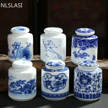 중국 청백색 도자기 차 캐디, 티구안인 밀폐 용기, 여행용 티백 보관함, 커피 용기