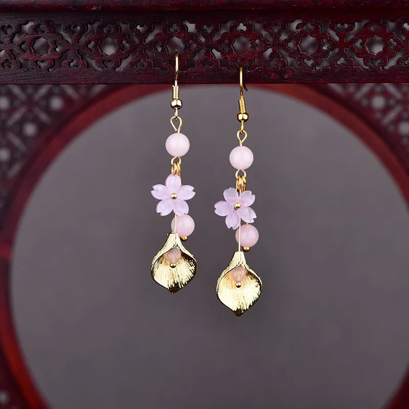 Pink Natural Jade Flower Earrings Vintage Gifts for Women Talismans Real Jewelry Charm Luxury Lucky Carved Gemstone