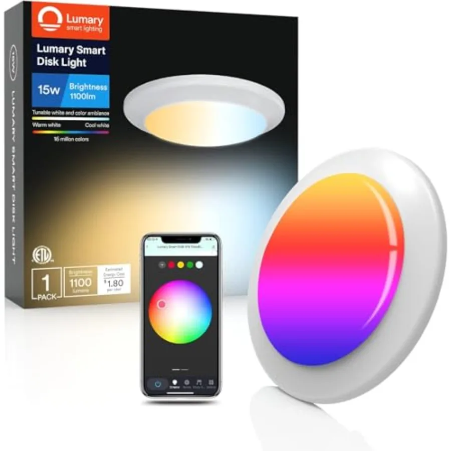 

Светодиодные потолочные светильники 15 Вт, 5/6 дюймов, RGWW, Wi-Fi, встраиваемые/накладные, с изменением цвета, 2700-6500K, диммируемые