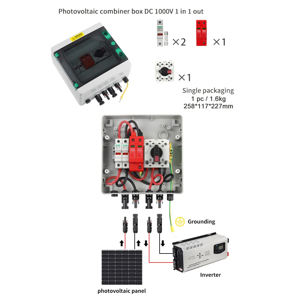 1000V 1-Ein-1-Aus-Gleichstrom-PV-Kombiniererbox mit Photovoltaik-Trennschalter, Sicherung, SPD-Blitzschutz, wasserdichte Außenbox IP65 – Detail 8